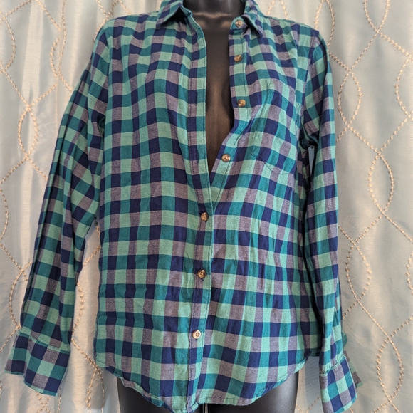 SO Tops - 70. So Favorite Shirt Soft Blue and Green Plaid Button-Up Shirt - Small